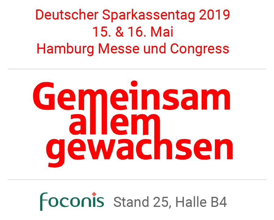 Motto des Deutschen Sparkassentags 2019 mit Datum und Logo der FOCONIS AG